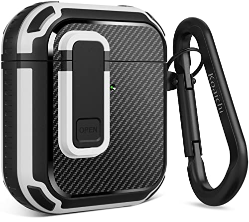 Koaichi For Airpods 2Nd/1St Generation Case, Full-Body Ultra-Hard Shell Protective Cover With Lock, Powerful Drop Protection, Well Built Case Designed For Airpods 2/1, Black/White #TOP7