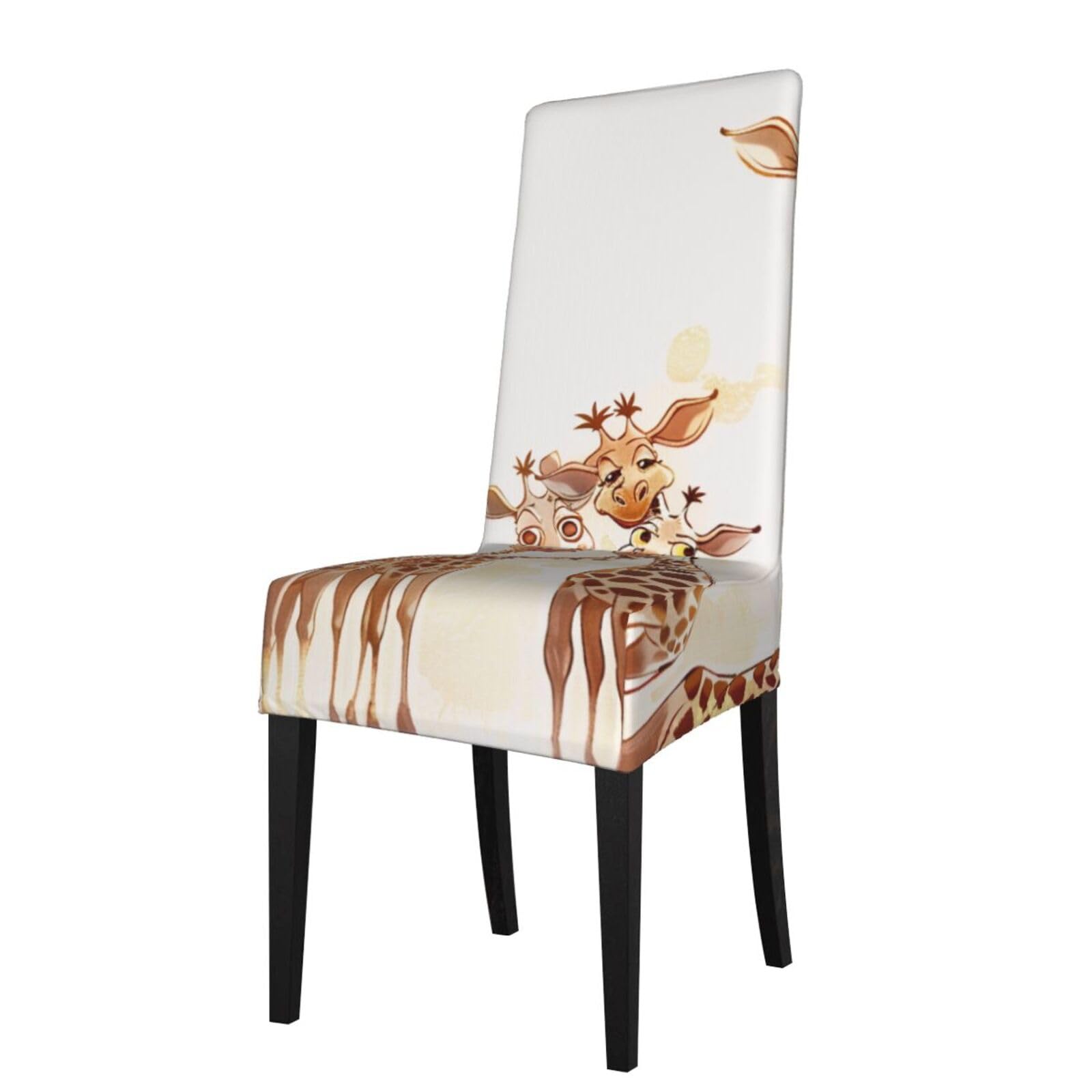 WPKJU Cute Cartoon Funny Giraffes Print Dining Chair Covers Removable Chair Seat Covers Decorative for Kitchen & Bar Stools