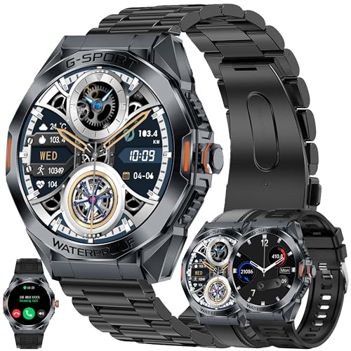Relojes inteligentes para hombre (contestar/hacer llamadas), reloj de seguimiento de fitness HD de 1.45 pulgadas con monitor de presión arterial/frecuencia cardíaca, SpO2, reloj de fitness para