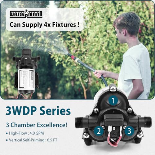Image of WASSERMANN RV Pump, 12V Self-priming RV Water Pressure Pump 4.0GPM 45PSI with Pressure Switch, for RV Marine Camping Yacht Garden, 12Volt DC Fresh Water Pumps RV Water Pump 2088-554-144 Replacement