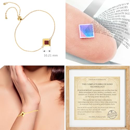 Unique Bracelet for Wife. World's Smallest New Testament Sterling Silver religious Pendant for women. Zircon stones setting. Original Nano bible Christian Jewelry for Mothers Day gift or girlfriend 5