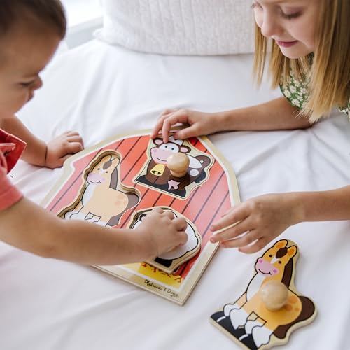 Melissa & Doug Barnyard Animals Jumbo Knob Puzzle, Wooden Peg Puzzle for Toddlers, Educational Toy for Shape Recognition and Fine Motor Skills, Ages 1+ - image 3
