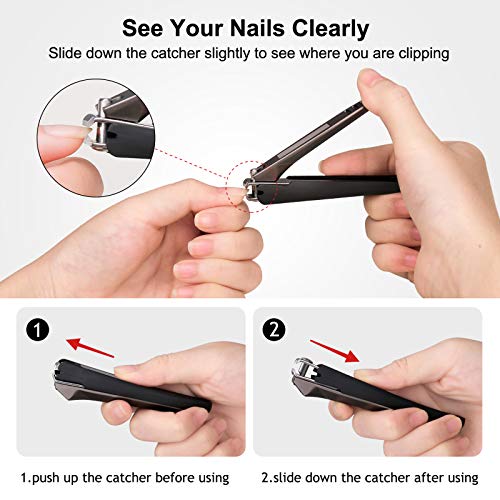 Nail Clippers, Terresa No Splash Toenail Clippers Fingernail Clipper, 2 PCS Stainless Steel Nail Cutter with Catcher for Women Men Kids Seniors, Include Nail File