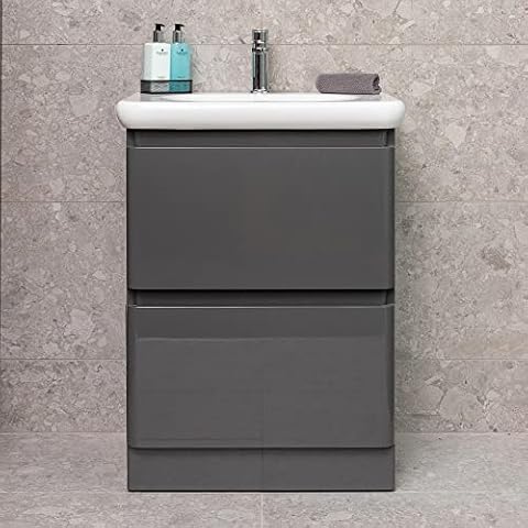 Go Bathrooms Newbold 600mm Anthracite Grey Vanity Unit | Includes Link Resin Basin | Floor Standing Storage Unit | Sink Unit Cover