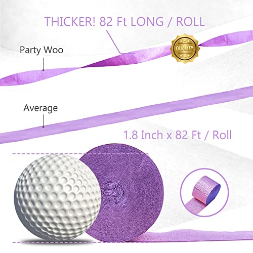 PartyWoo Serpentinas de Papel Crepom 4 Rolos 328 Pés, Pacote de Tons de Papel Crepom Roxo para Decor