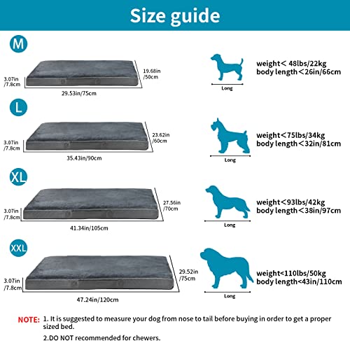 Nepfaivy Dog Bed - Large, Washable, Waterproof Orthopedic Bed and Mattress for Dog Crate, 90×60×7.5cm, Soft, Medium, Removable, Washable Plush Covers, Dark Grey - Image 5