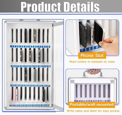 Aluminum Alloy Cell Phone Storage Locker for School & Office - 24/36 Slot Secure Cabinet for Device Management & Safe Storage Solution (24-Bit)