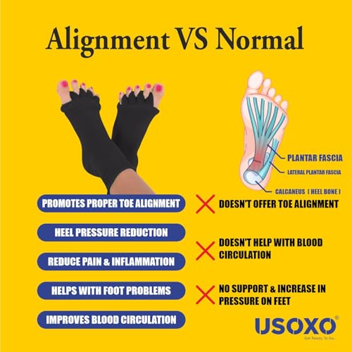 Image of Foot Alignment Socks|Cotton Finger Toe Separator|Easing Bunion Hammertoe And Arthritis Pain Relief|Improving Posture & Increasing Flexibility|Free Size For Office Yoga Men & Women (Dark Grey)