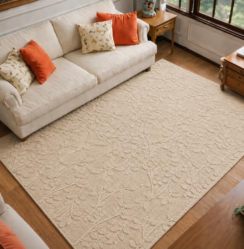 Image of HOMETHREADS Premium Plush Soft 2-Layer Faux Rabbit Fur Embossed Carpet, Washable Area Rug with Anti-Skid Backing for Living Room, Bedroom, Hall & Office, Ultra Soft Floor Carpet(Beige, 2' x 6' Feet)