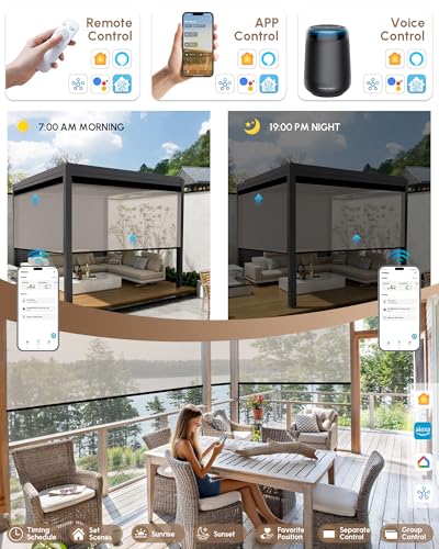 Image of Kincmo Motorized Outdoor Shades for Patio Porch, Custom Outdoor Motorized Blinds with Remote, Waterproof & Windproof Patio Shades Work with Apple Home,Alexa,Google (Beige-5% Openness)