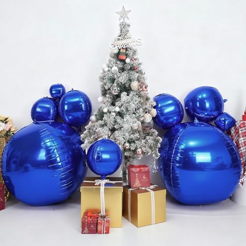 Image of 50 Inch Metallic Navy Blue Round Foil Balloons 3pcs Large Mylar Balloons | Jumbo Giant Helium 4D Ball Balloons for Birthday Party, Graduation, Wedding, Christmas, New Year, Disco Prom Party Decoration