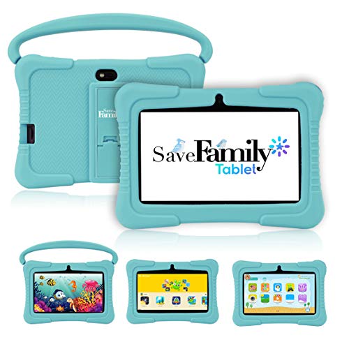 Tablet SaveFamily para niños pedagógica y Divertida. Navegador Seguro Infantil, Doble Control Parental con Dos App, más de 100 Juegos basados en el método Montessori. Totalmente en Castellano (Azul)