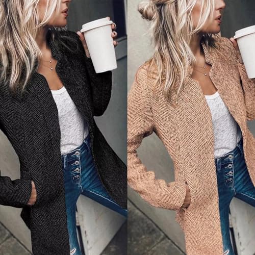 Datebacko Women's Solid Color Pocket Long Sleeve Open Front Coat, Basic Work Blazer Jacket for Women, 2 Side Pockets3