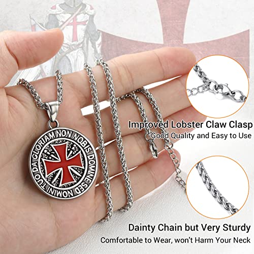 PROSTEEL Vintage Masonic Knight Templar Necklace, 316L Stainless Steel Round/Cross/Shield Pendant Necklace, Come with Box4