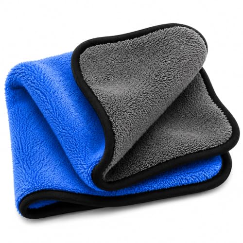 Image of Microfiber Cloth 600 GSM 40 X 40 cms - 1 pcs for Car, Bike Cleaning and Detailing & Home Cleaning, Double Sided, Super Absorbent & Lint Free (Grey /Yellow) OR (Grey /Blue)
