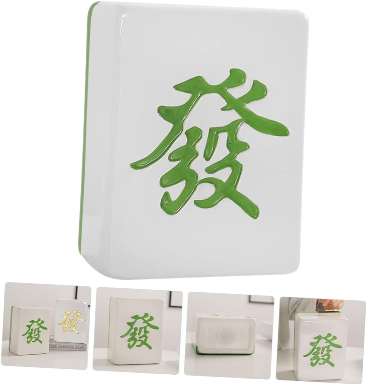 HANABASS Mahjong Design Coin Bank for Adults Creative Savings Box Decorative Ceramic Money Container Slotted Lid for Kids and Teens