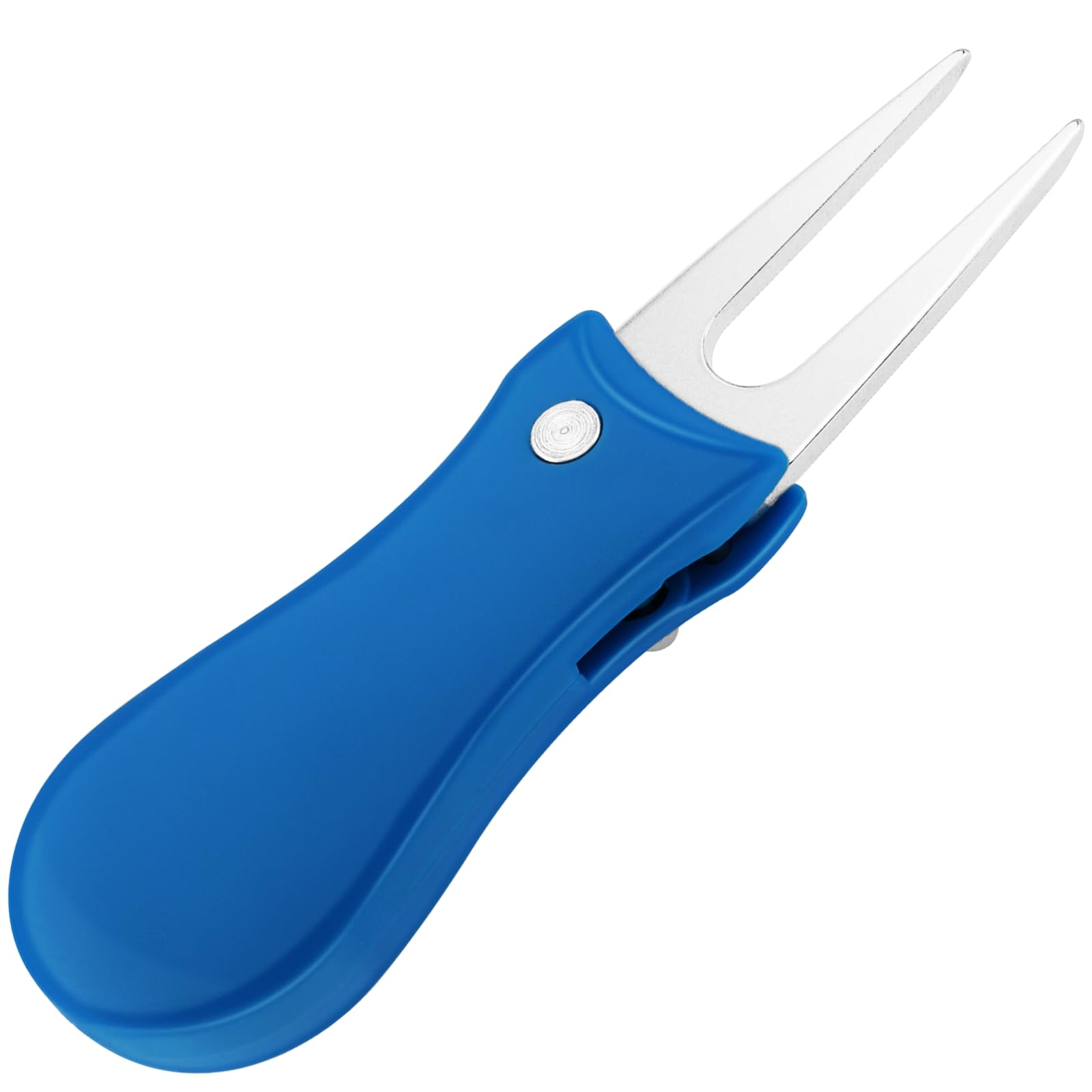 Herramienta plegable de divot de golf, paquete de 2 herramientas de reparación de acero inoxidable con botón desplegable y marcador de bola magnético para hombres y mujeres golfistas (azul)