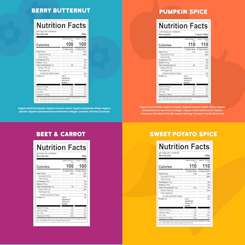 Image of Serenity Kids 6+ Months Dairy Free Smoothie Baby Food Pouches - Protein Snack Pouches with Grass-Fed Collagen & Healthy Fats - USDA Organic Baby Food with No Added Sweeteners - 3.5 Fl Oz, Pack of 8