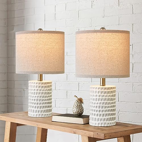 PORTRES 18.25" Modern Accent Ceramic Table Lamp Set of 2 for Bedroom White Desk Decor Bedside Lamps for Living Room Study Room Office Dorm Farmhouse Nightstand Lamp End Table Lamps - Image 3