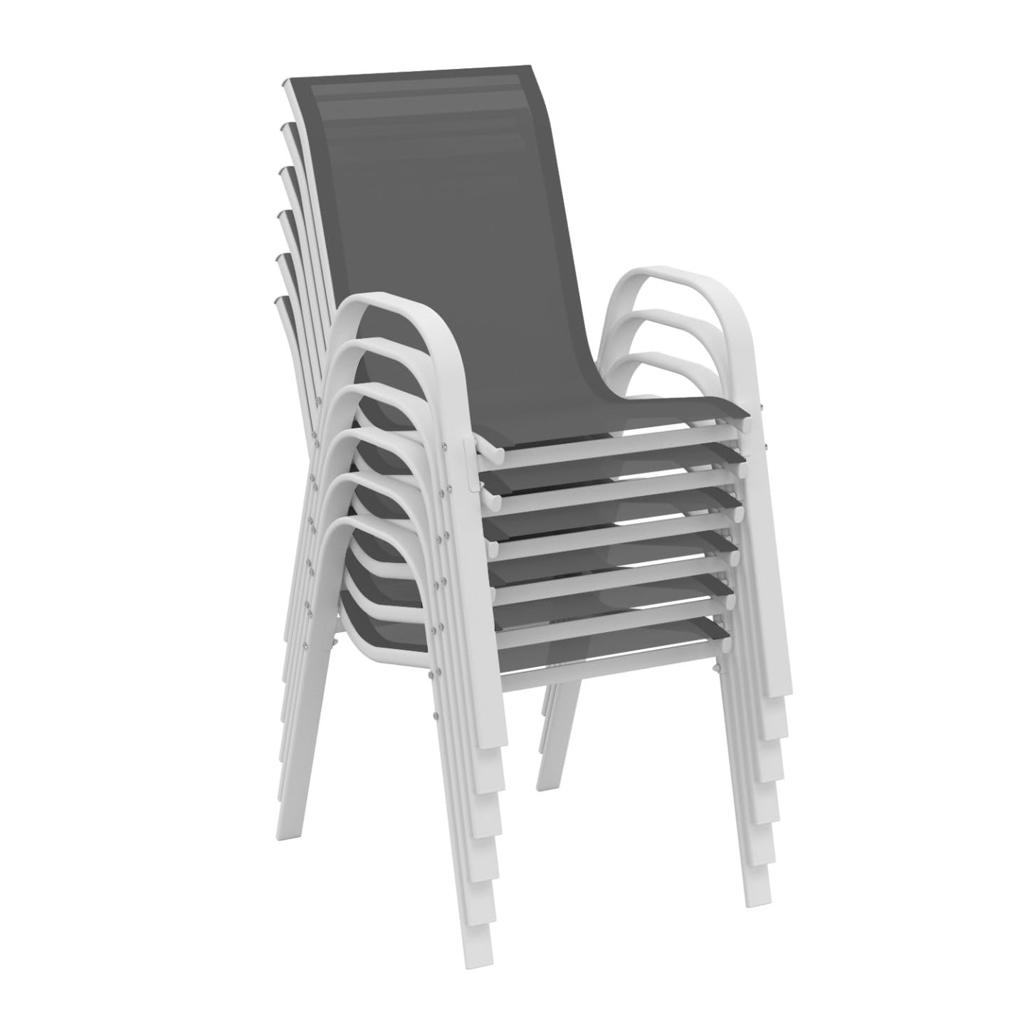 IDMarket - Set di 6 sedie da giardino impilabili LYMA in metallo e textilene, bianco e grigio
