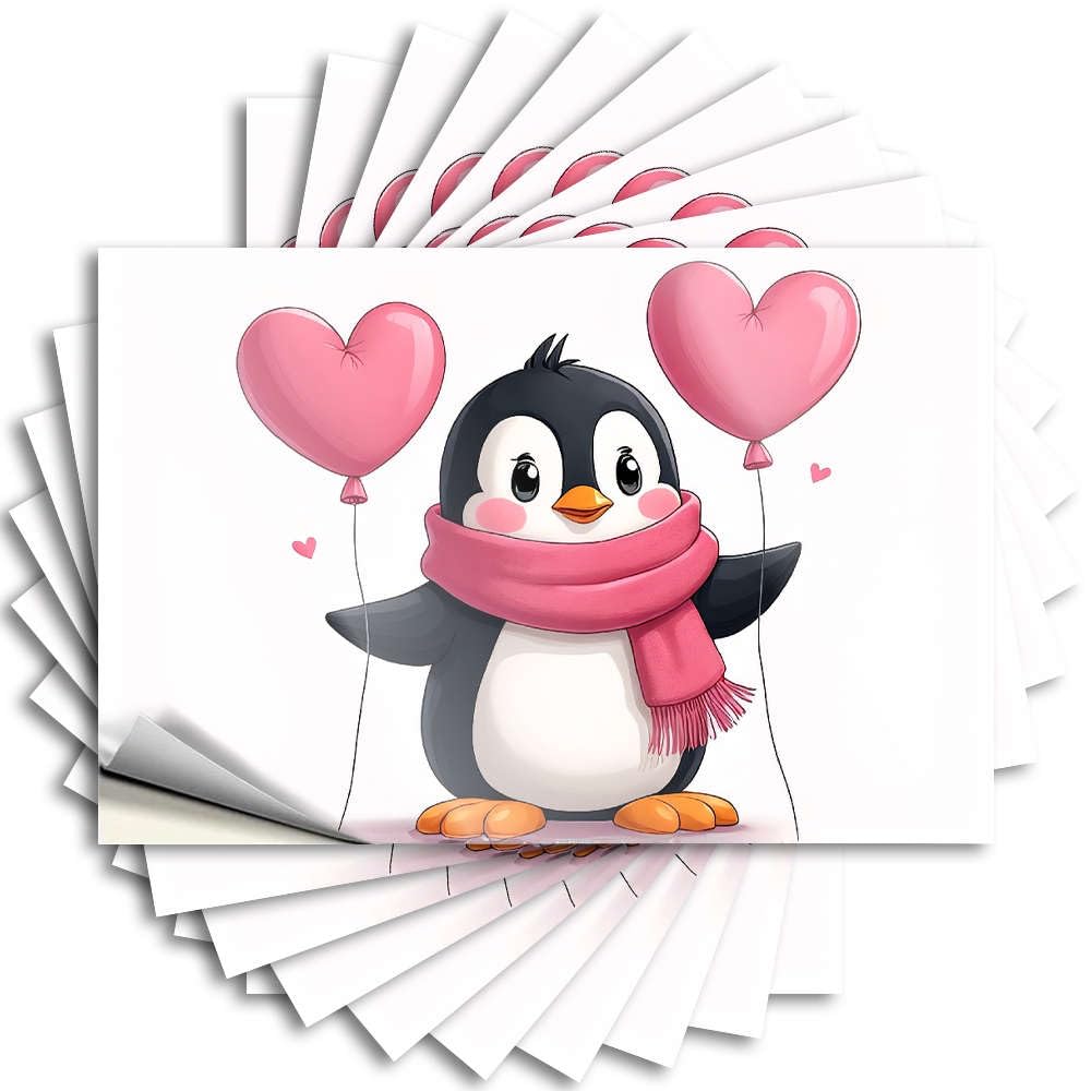 Mini Tattoos Aesthetic Decals, Backyard Bar Decor Cute Pattern Design for Christmas Notebook | Garage Removable Vinyl A Cute Penguin Holding Heart-Shaped Balloons(6X9CM)