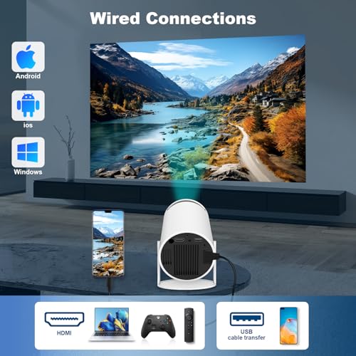 Mini Projector, Compatible with 4K 1080P Portable Projector with Dual Band WIFI6 5G Wireless 5.0 Bluetooth Android 11, 160 ANSI Lumens, 180° Rotation, Auto Keystone Correction, Projector 8 51NFi0Up1eL