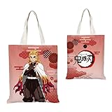 [ZimyFuntoy] 鬼滅の刃 煉獄杏寿郎 炎柱 トートバッグ キャンバス 38×35cm 大容量 A4横置き収納 ショッピングバッグ 通勤 通学 学生 おしゃれ 男女兼用 ギフト