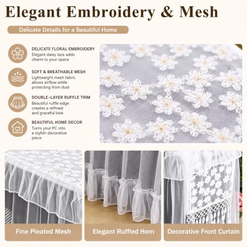 Pc Dust Cover Mesh, Protector para Gabinete, Cubierta de Malla Suave con Flecos Elegantes, Mantiene el Escritorio Limpio, Accesorio para Decorar y Proteger miniatura 2