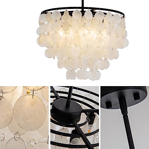 JC TOPA 17.7” Capiz Shell Chandelier, 4-Light Coastal Modern Chandeliers, Black Hanging Pendant Light for Dining Room, Living Room, Bedroom, Kitchen Island, Foyer, E12 - Image 6