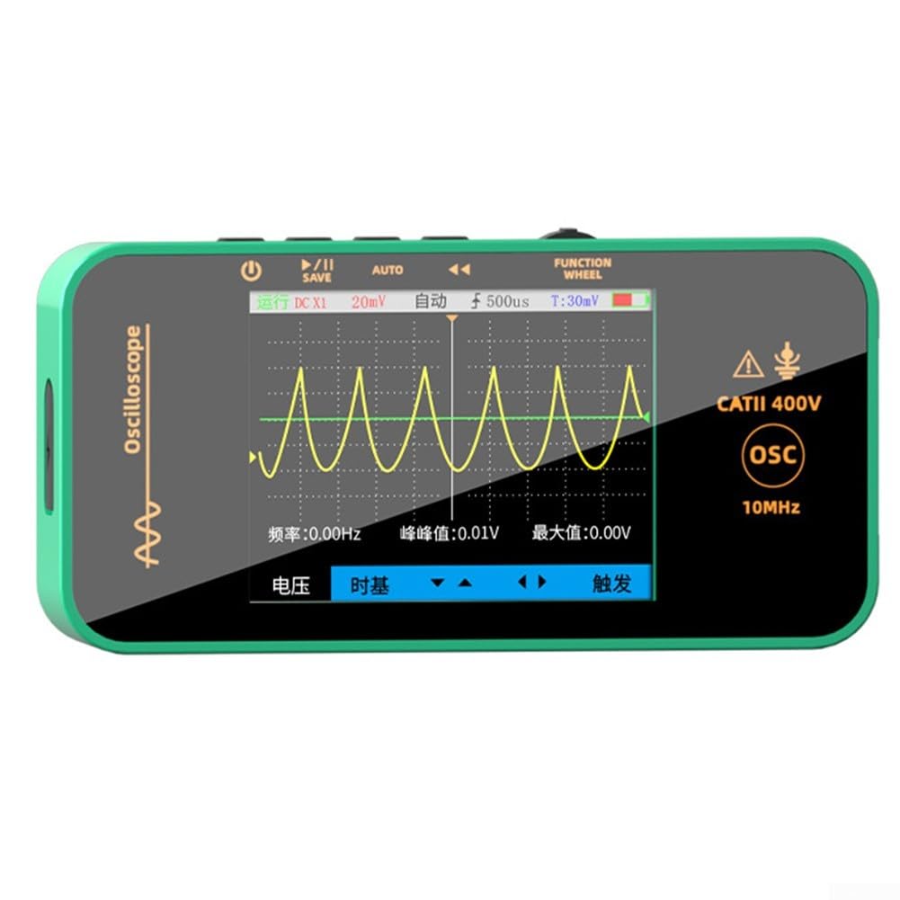 Tragbares digitales Oszilloskop, 10 MHz, 48 MSa/s, Abtastrate 8,1 cm, TFT-Display, 1200 mAh Akku, für Auto-Audio-Elektronik-Diagnose, Grün