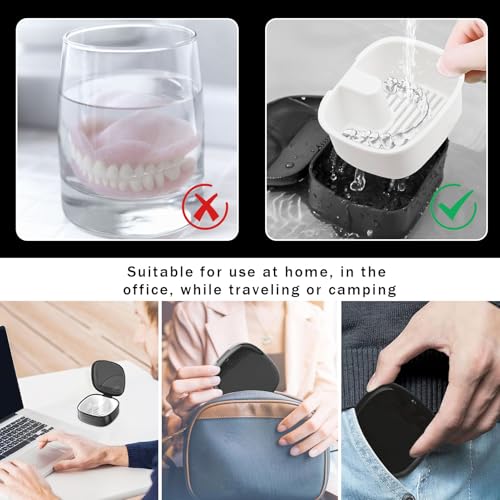 Gebissdose,Prothesendose Abdeckung,Zahnprothesen Box,Zahnspangendose,Zahnspangenbox,Zahnprothesenbox Mit Sieb,Tragbare Prothesendose Abdeckung,Für Die Aufbewahrung Von Zahnersatz (Schwarz)