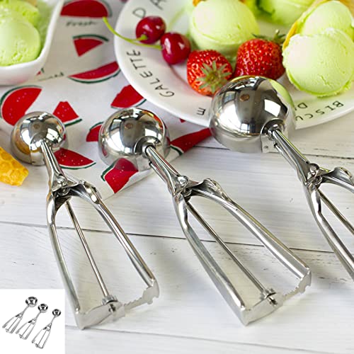 Endlili Spring Chef - Cookie Scoop Set Of 3(1.6In+2In+2.4In) Stainless Steel Ice Cream Scoop, Professional Cookie Scooper Trigger For Making Balls Of Ice Cream #TOP4