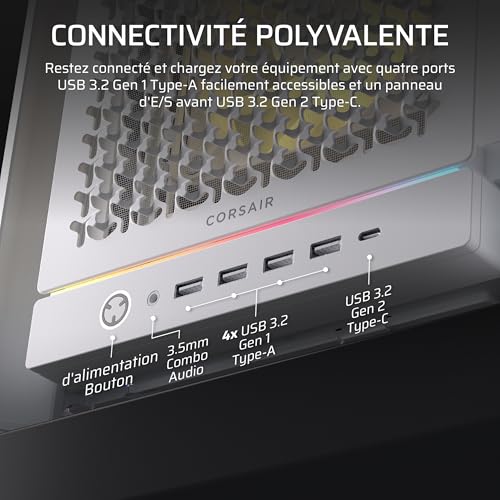 CORSAIR Frame 5000D RS ARGB Boîtier Modulaire Mid-Tower à Haut Débit d'air – 4 x Ventilateurs RS Pré-Installés, Système de Support pour Ventilateur InfiniRail – Blanc