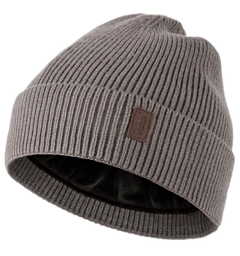 Wmcaps Beanie Mütze, Herren Winter Warme Unisex Wintermütze Strickmütze Dehnbare Weiche Wollmütze mit Bündchen und Dickem Warmem Futter Geschenke für Freundin männer Frauen, Rauchgrau