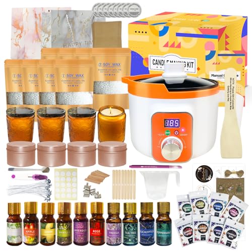Ksedcon Kit De Fabricación De Velas Diy, Juego De Fabricación De Velas Con Olla Eléctrica De Fusión De Cera, 8 Latas De Velas, 8 Aceites Aromáticos, Juego De Velas Para Hacerlas Tú Mismo Con Bolsa De