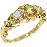Solid GelbGold Prachtvolle Georgian Design Damen Ring 9 Karat Gold Gelbgold Hohe Qualität Viktorianischen-Stil Echte Natürliche Peridot & Feurige Opal - Verfügbare Größen : 50 bis 64