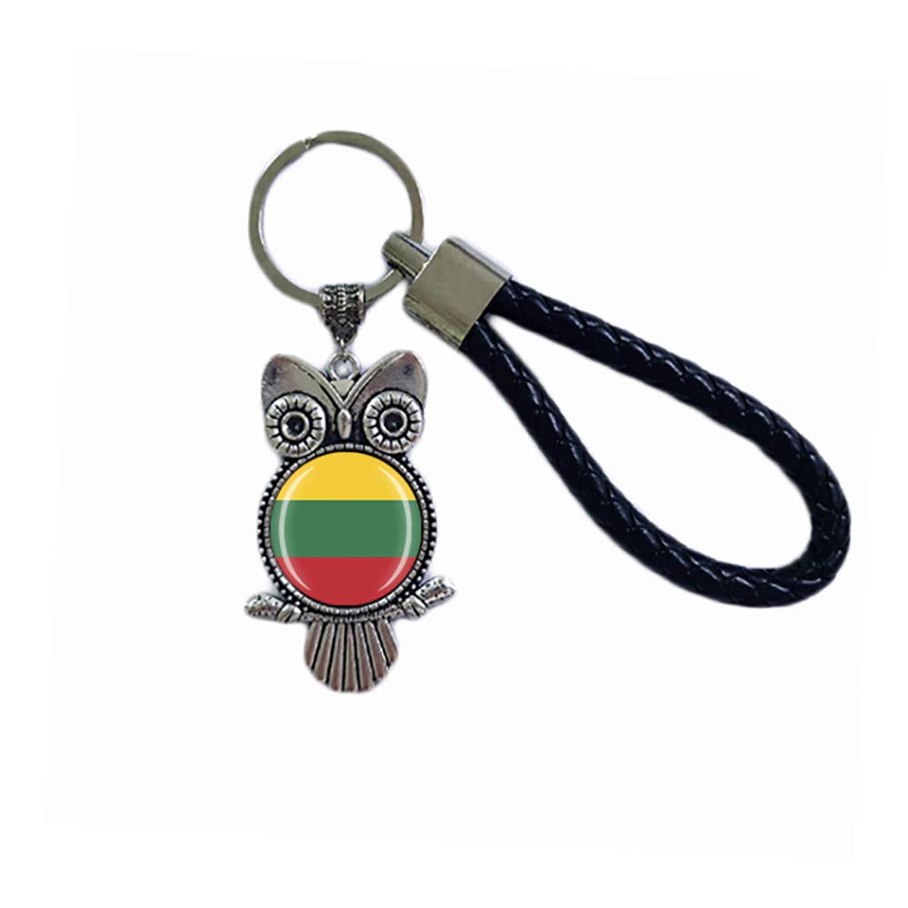 Wedarego Men's Lithuania Flag Owl-Shaped Glass Crystal Keychain Keyring Souvenir Decoration Wo Pendant Accessories Gift