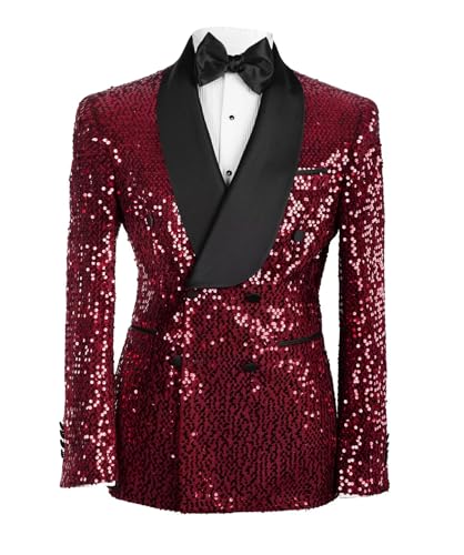 Seuquin Double Breasted Blazer Men Shawl Lapel Shiny Mens Suit Jacket Glitter Blazer for Party Prom Tuxedo Wedding