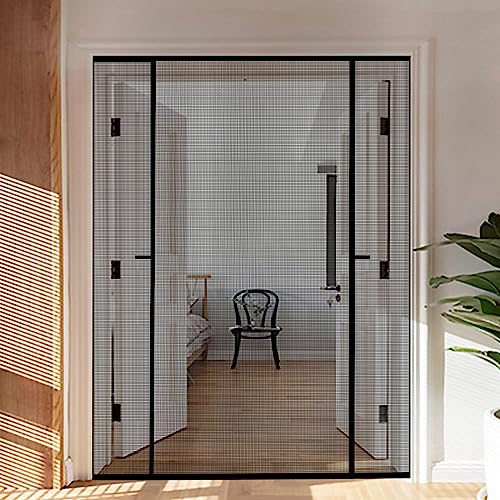 Magnetic Screen Mesh with Super Strong Magnets, Fiberglass Double Opening Net for Sliding Glass Doors, Large Patio and French Doors, Fit Size Up to 72 X 80 Inch, Black