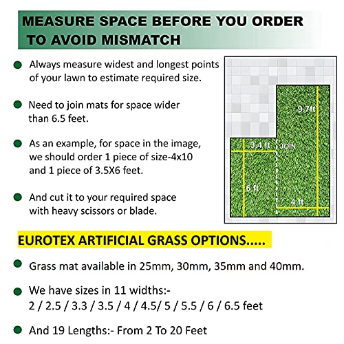 Image of Eurotex 45 mm Artificial Grass Carpet Mat for Balcony, Lawn, Door, Soft Comfortable (PE & PP, Natural Green, 6.5x3 ft)