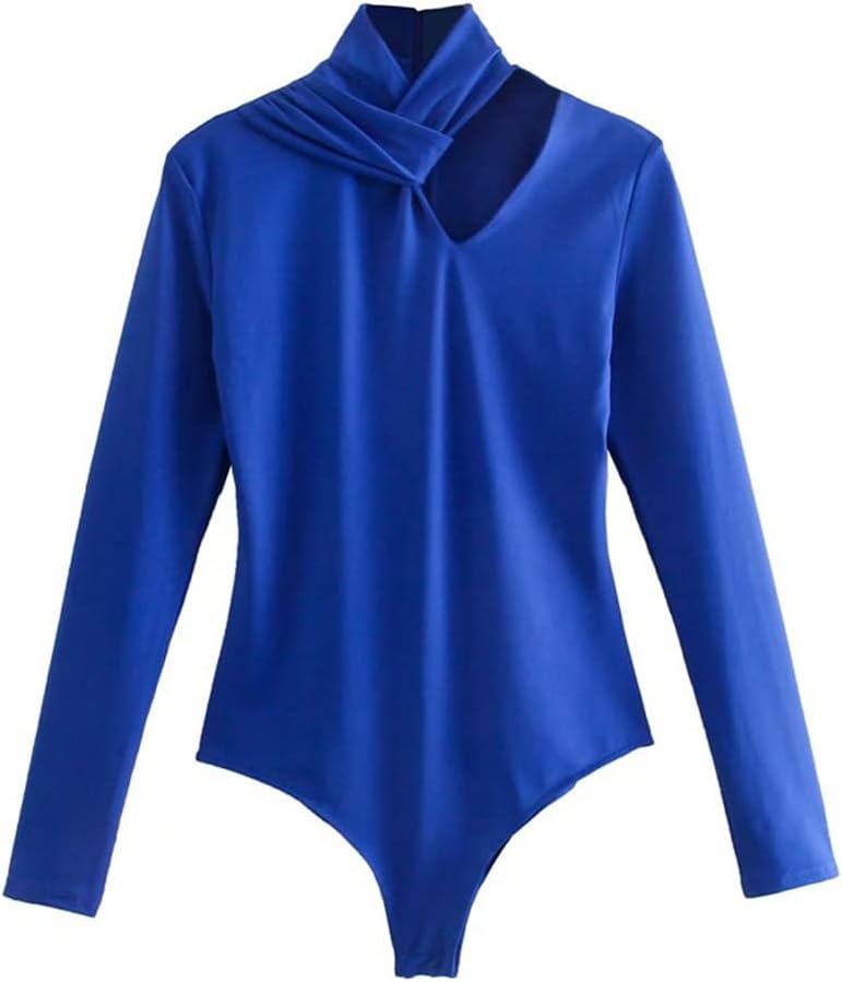 女性のセクシーなボディスーツは蝶ネクタイ首の長袖エレガントなシックな弾性体を切り取る(S code)