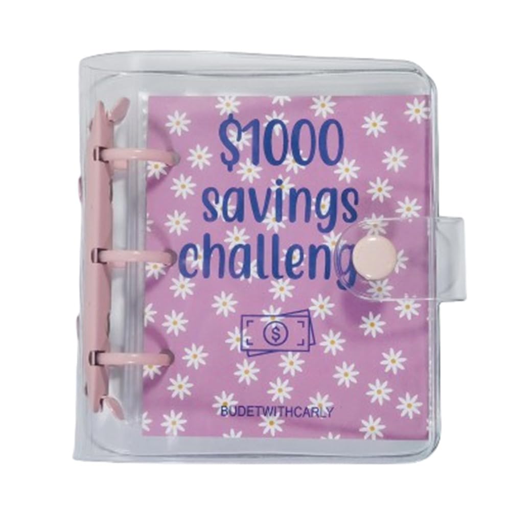 Mini Budget Binder A6 - Portable Cash Envelope System with Snap Button Closure, Money Saving Binder Envelope Savings Challenge(Pink&white-1000)