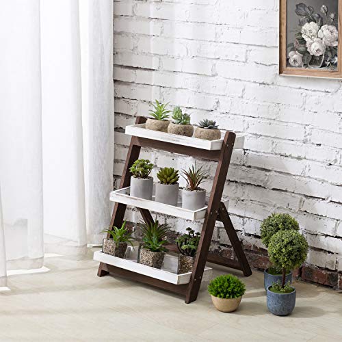 Mygift Burnt Brown Wood And Vintage White 3 Tier Shelf Stand, Freestanding Wooden Ladder Shelf, Retail Display Stand #TOP1