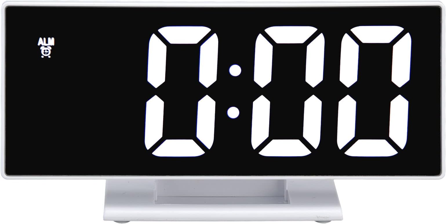 Digital Alarm Clock, Decorative Mirror Screen Multi Functional LED Digital Clock for Office for Bedroom(white)