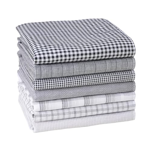 HOULIFE Handkerchief Mens Cotton, 7PCS Handkerchiefs for Men 100% Soft Cotton Plaid Hankies Assorted Color Gift for Men (Black & Grey-7PCS)