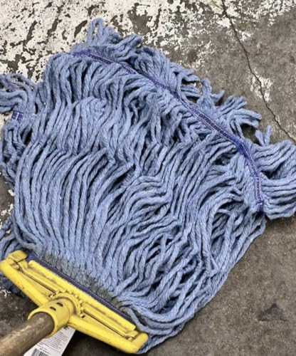 Image of (2-Pack) Heavy Duty Commercial Blue, Mop Head Replacement, Wet Industrial Cotton Looped End String Cleaning Flat Mop Head Refill