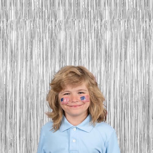 Image of 4 Pack Party Decorations, Metallic Silver Backdrop, Photo Booth Props Silver Curtains Tinsel Backdrop Foil Streamer, 21st Birthday Decorations Bachelorette Decor