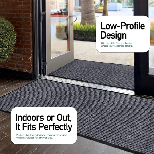 Image of MaxMat Industrial Grade Door Mat - Extra Large, Heavy Duty, Waterproof, Low-Profile, Easy to Clean Floor Mat (3 x 10 Feet, Grey, MXM-RIB0310GY)