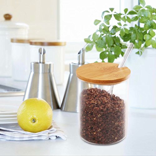Sugar Bowl, 77L Glass Sugar Bowl with Sugar Spoon and Bamboo Lid for Home and Kitchen, Elegant Design, 11.8 FL OZ (350 ML) - Thumbnail 2