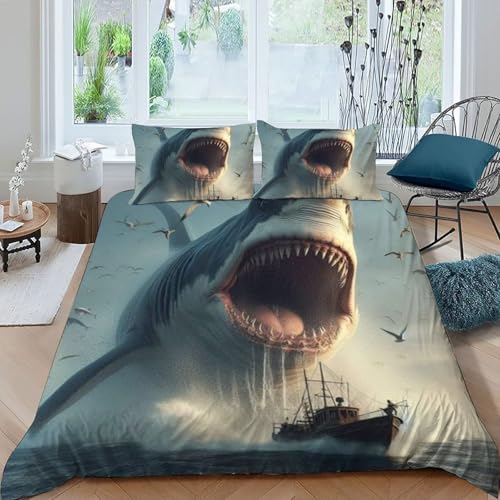 Housse de couette requin hypoallergénique et douce pour lit double garçon - 3